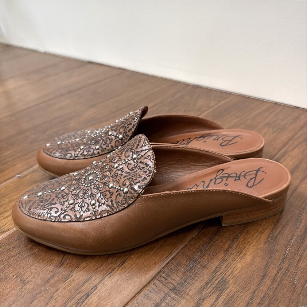 Brighton Leather Studded Icon Mule Clog Loafer Women's 6 Brown Vacchetta Western